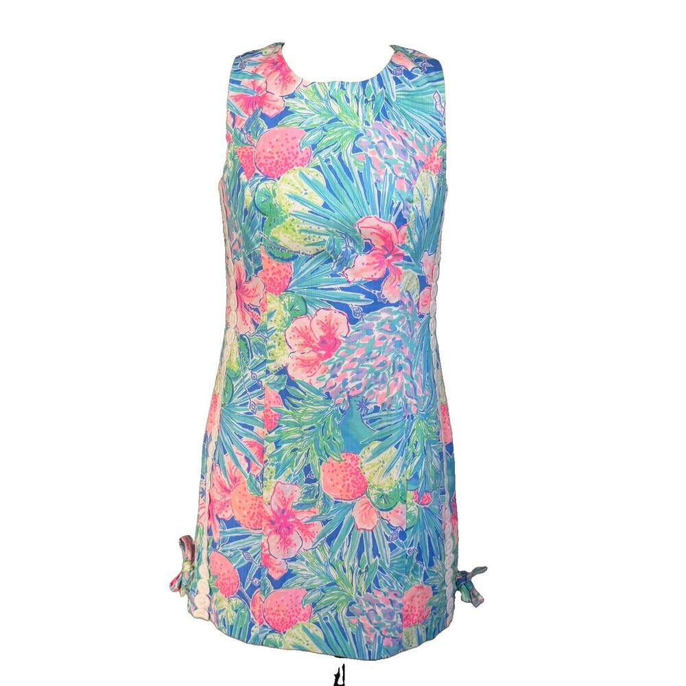 Lilly Pulitzer Mila Shift Dress Womens 2 Pastel Tropical Lace Sleeveless